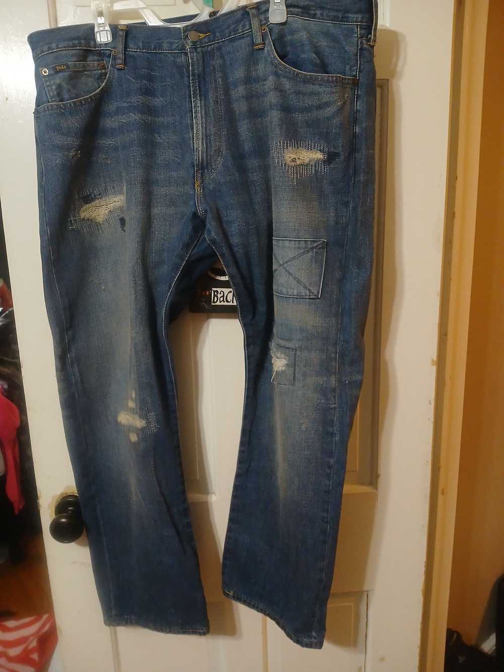 Ralph Lauren Men's Blue Distressed Straight Jeans